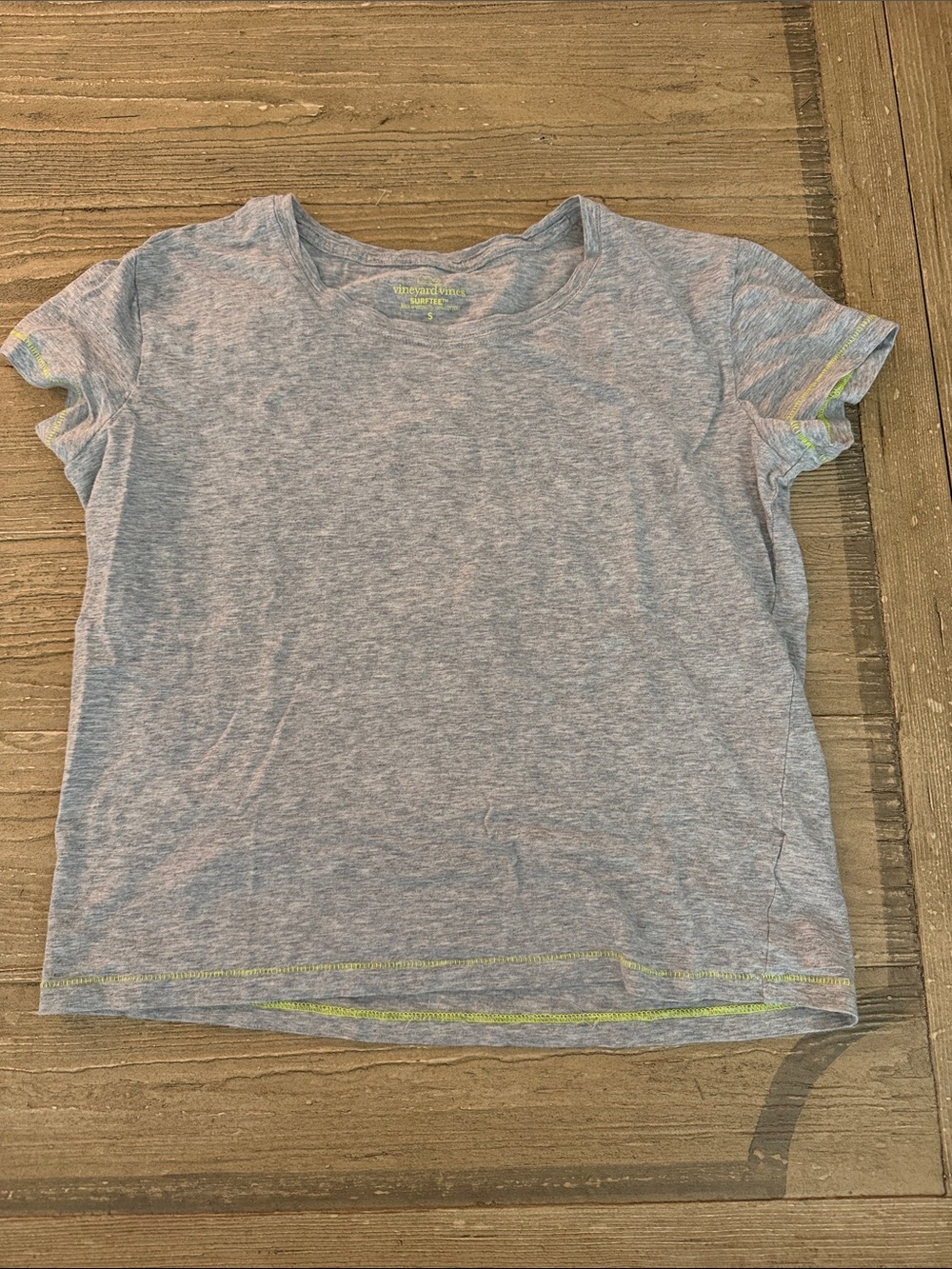 Vineyard Vines Heather Gray Tee with Neon Yellow Logo